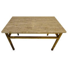 Brass Coffee Table with Travertine Top