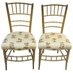 A Pair of Bamboo Regency Style Gilt Wood Music Chairs