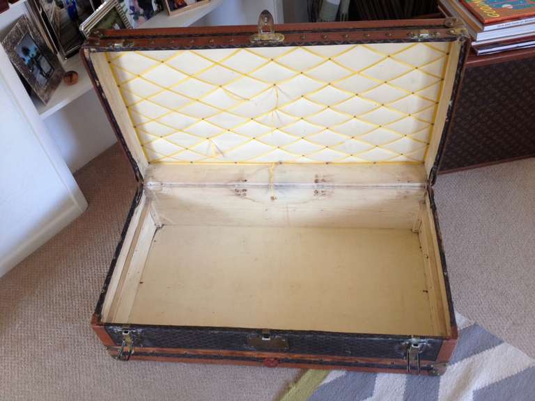Early 20th Century Goyard Monogram Canvas Steamer with Original Travel Stickers For Sale 1