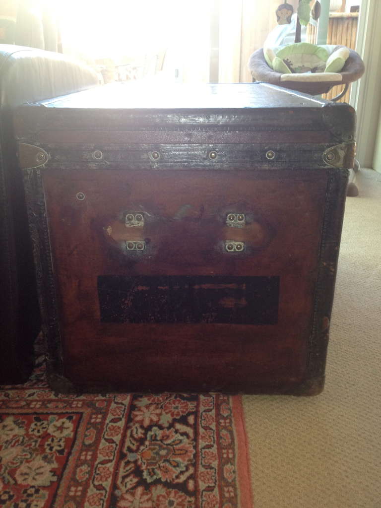 Wood Rare, Early 20th Century Louis Vuitton Brown Canvas Steamer Trunk For Sale