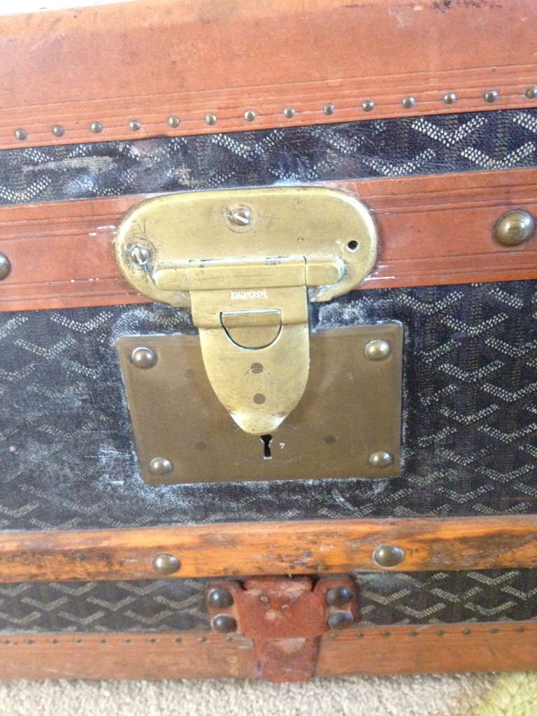 Early 20th Century Goyard Monogram Canvas Steamer with Original Travel Stickers For Sale 2