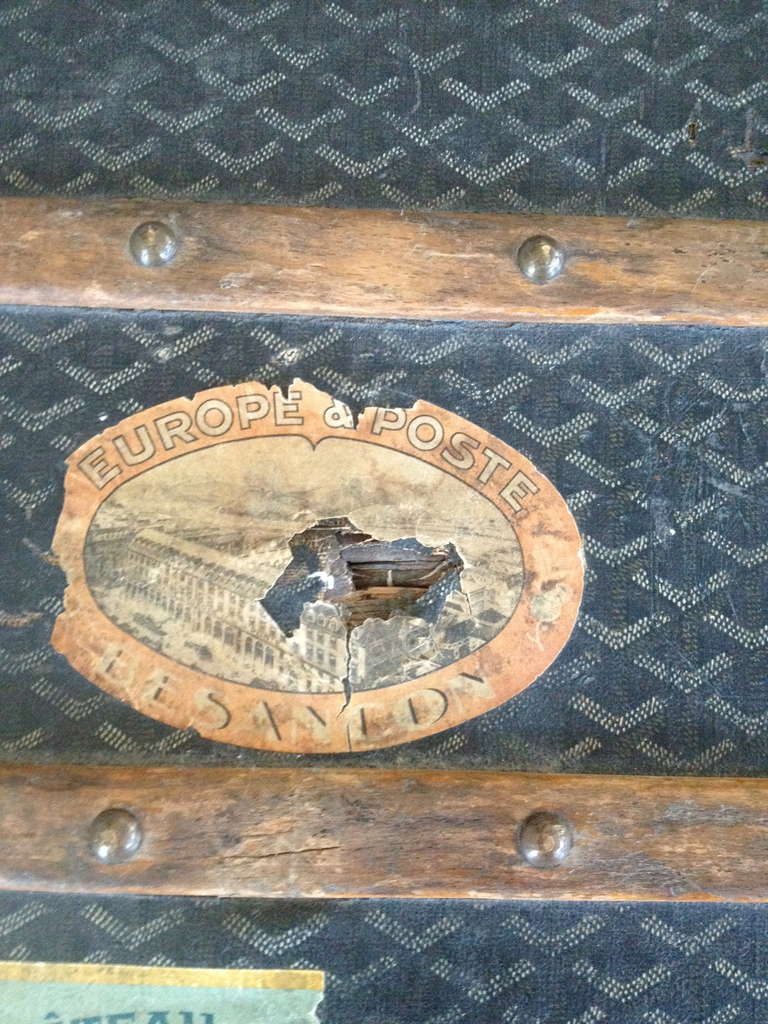 Early 20th Century Goyard Monogram Canvas Steamer with Original Travel Stickers For Sale 3