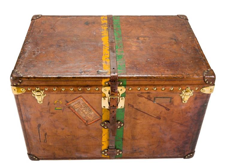 Louis Vuitton calf's leather trunk with yellow and green monogram striping; Price: $37,000

Dimensions: 
34