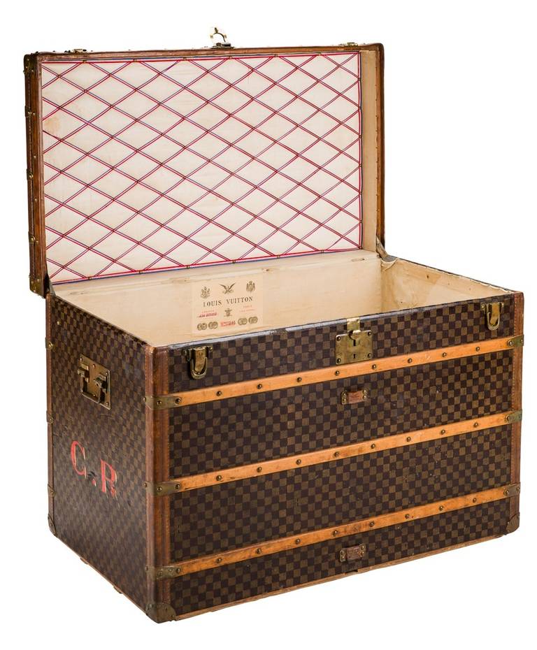 Brass Louis Vuitton Damier Canvas Steamer Trunk, circa 1900s