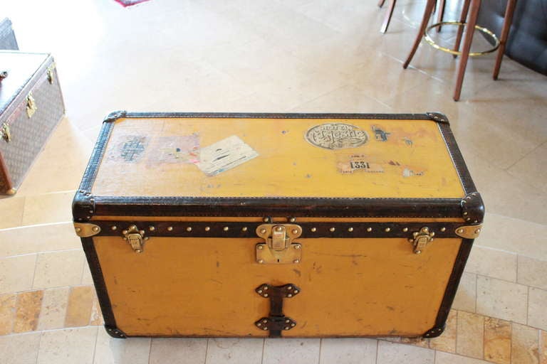 French Louis Vuitton Yellow Canvas Shoe Trunk circa Early 20th Century