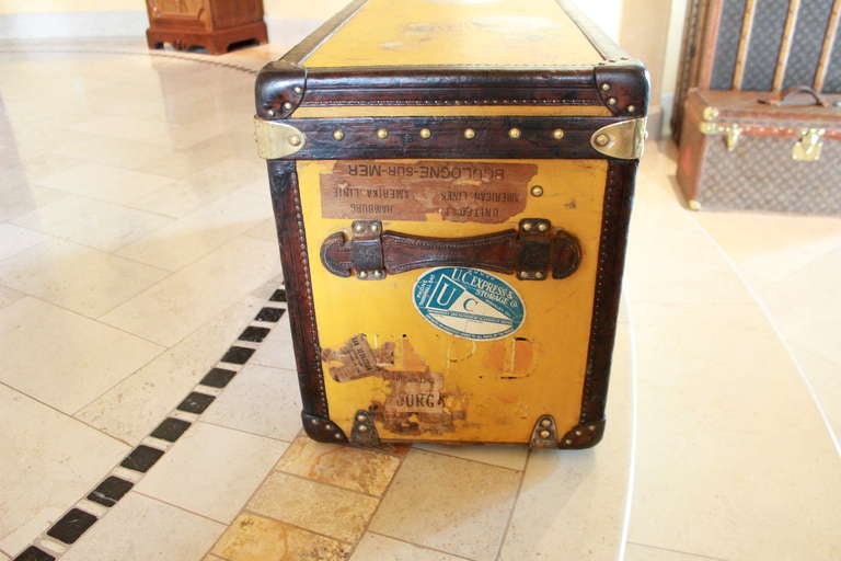 Leather Louis Vuitton Yellow Canvas Shoe Trunk circa Early 20th Century