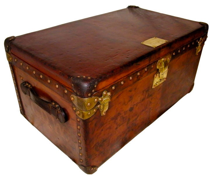 Early 20th Century LOUIS VUITTON Custom-Order Calf Leather Trunk, commissioned and owned by George D. Widener.  <br />
<br />
Provenance: <br />
This authentic, custom-made Louis Vuitton trunk belonged to George Dunton Widener  (it is uncertain