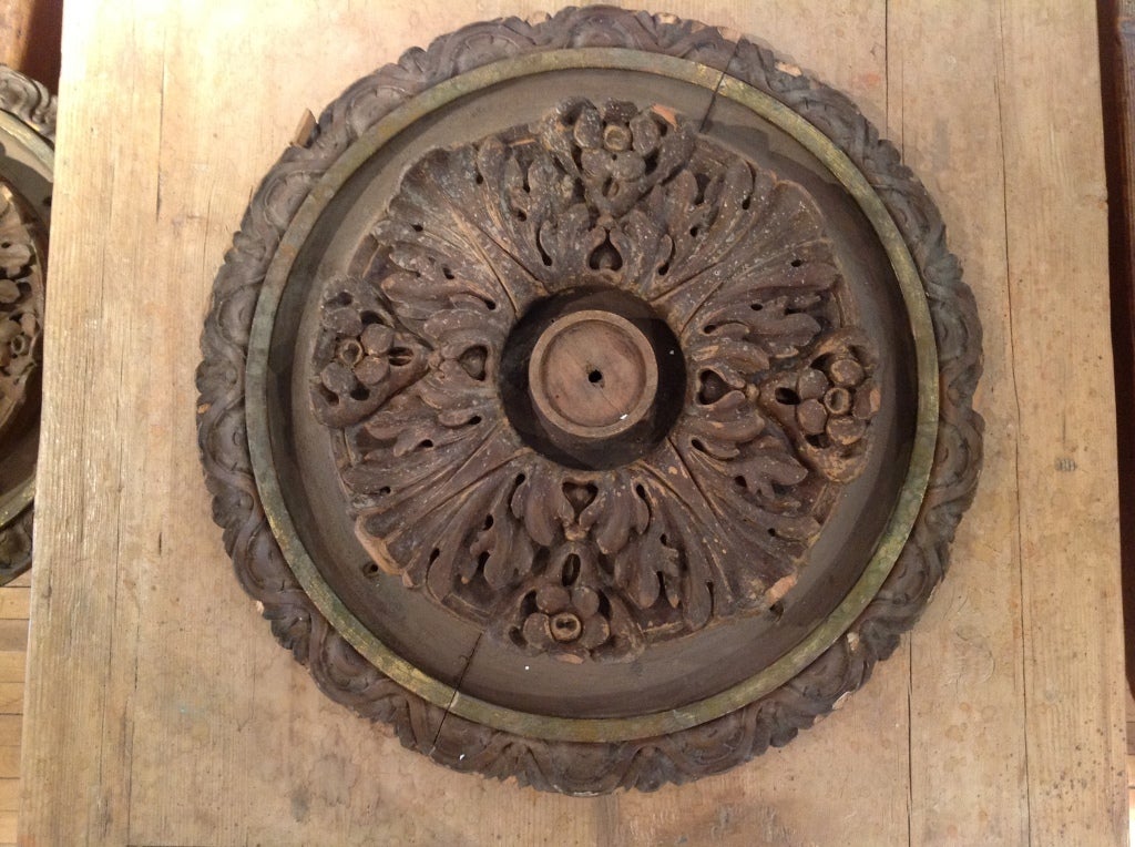 Antique Italian Carved Walnut Ceiling Medallion