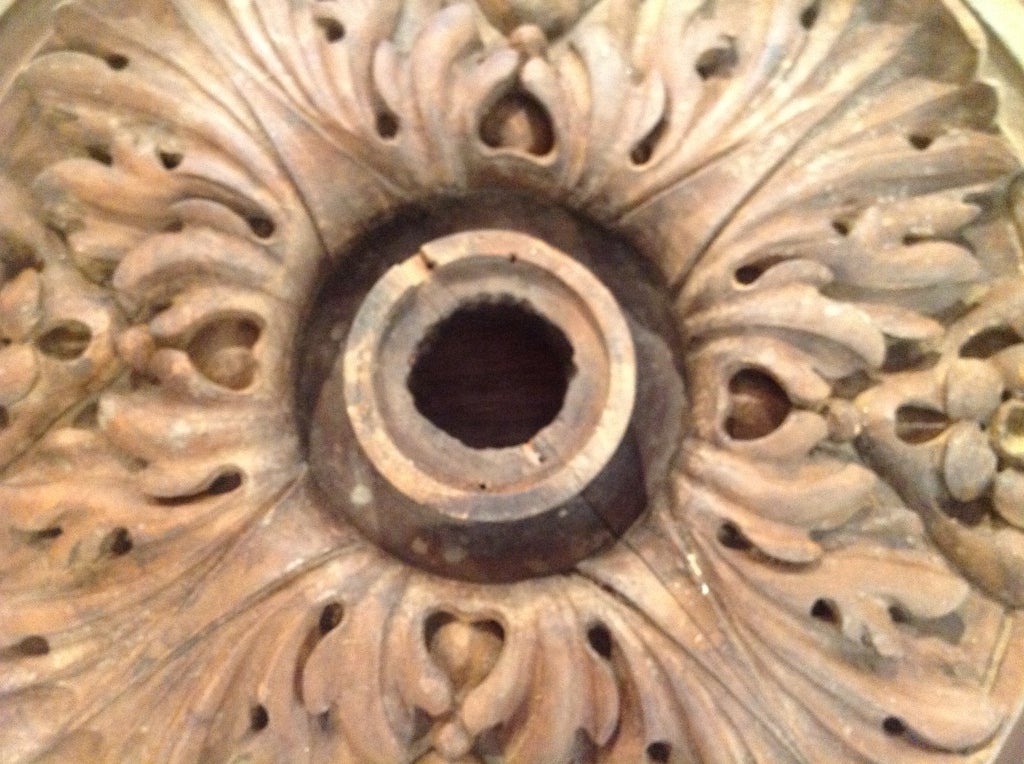 Antique Italian Carved Walnut Ceiling Medallion For Sale 1