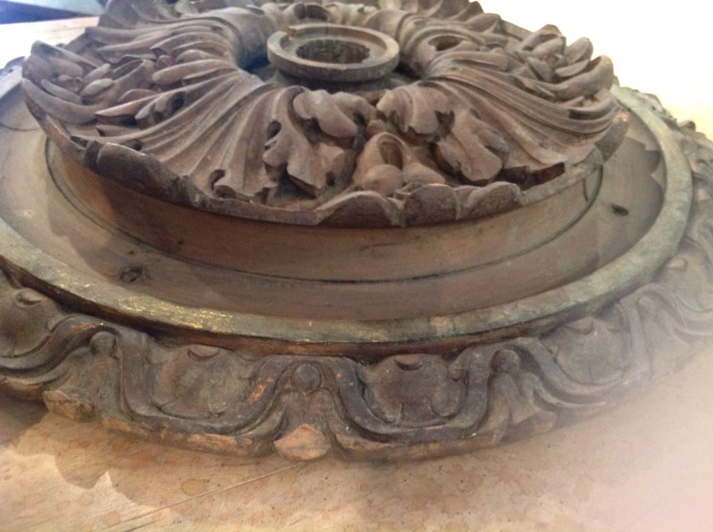 Antique Italian Carved Walnut Ceiling Medallion For Sale 2