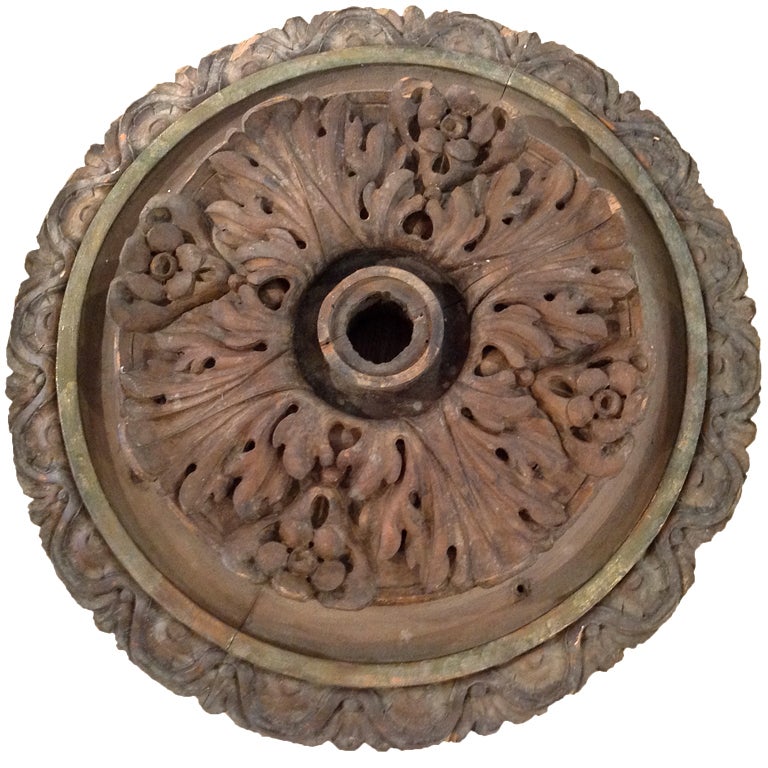 Antique Italian Carved Walnut Ceiling Medallion For Sale
