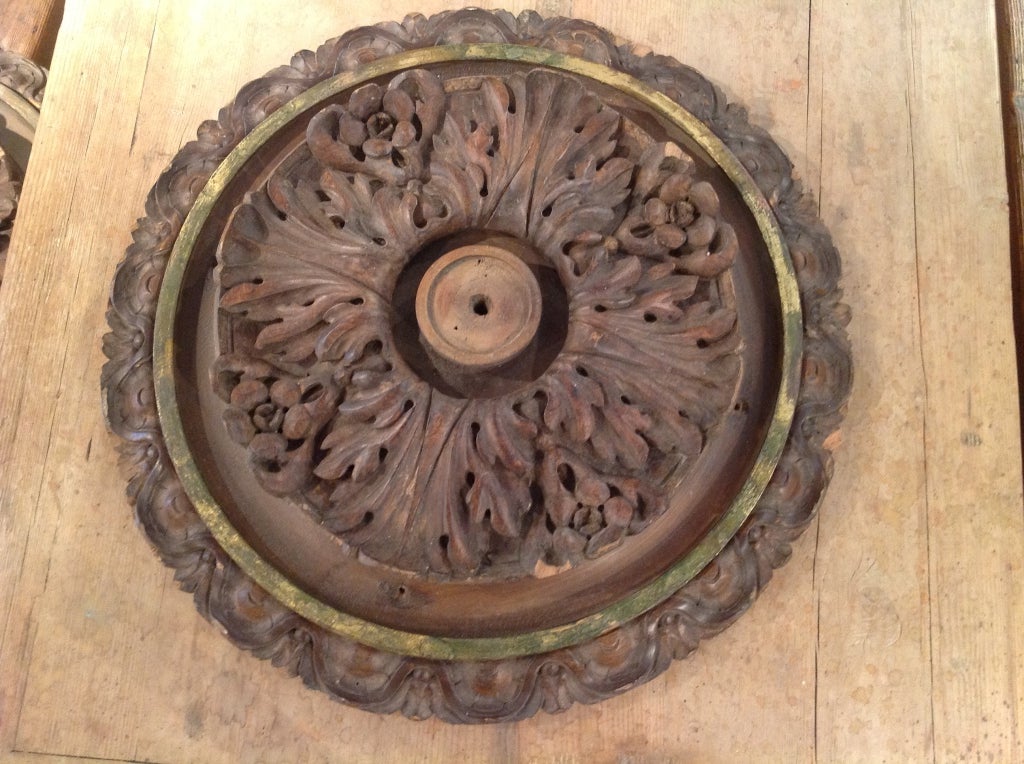 Antique Italian Carved Walnut Ceiling Medallion
