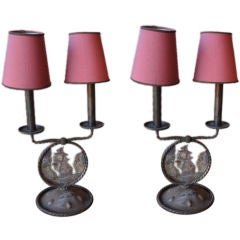 Antique Italian iron lamps with ship design