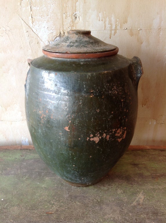 Antique Green Jar with Lid