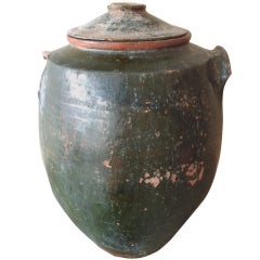 Antique Green Jar with Lid