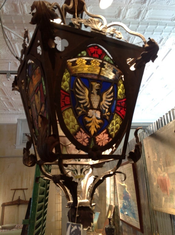 Antique Italian Lantern with Stained Glass