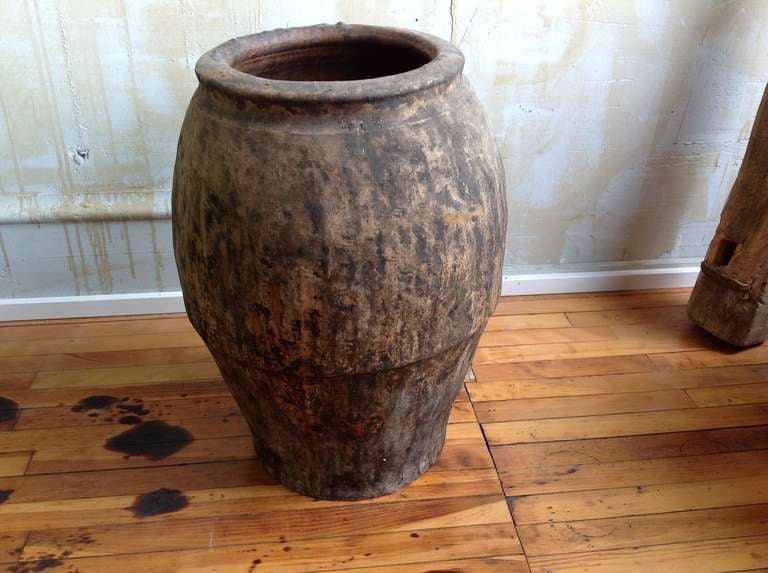 This large antique jar from Aragon, Spain was used to store olive oil.  It has developed a great patina over the years and has a wonderful look.