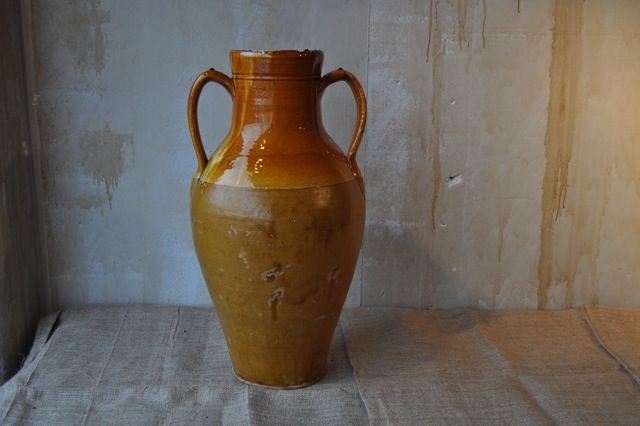 Glazed Tall antique terra cotta glazed jar For Sale