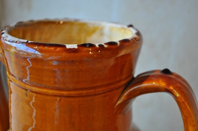 Tall antique terra cotta glazed jar For Sale 1