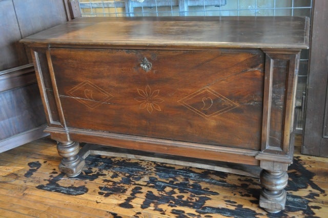 Wine credenza with fold out front.  Nice heavy walnut wood with simple marquetry detail on door panel.