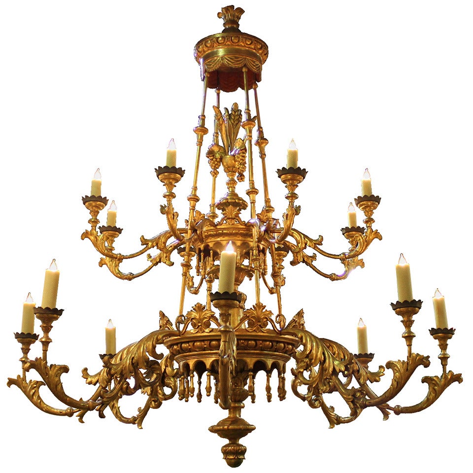 Towering 19th Century Tuscan Giltwood Palazzo Chandelier For Sale