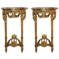 18th Century Diminutive Pair of French Louis XVI Giltwood and Marble Wall Consoles