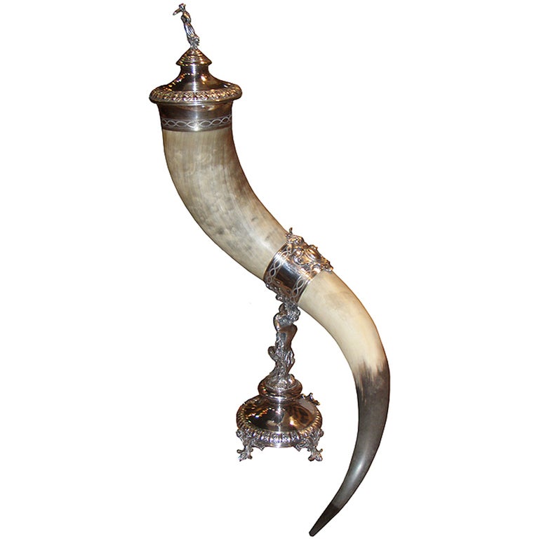 19th Century Bavarian SilverMounted Drinking Horn Centerpiece at 1stdibs