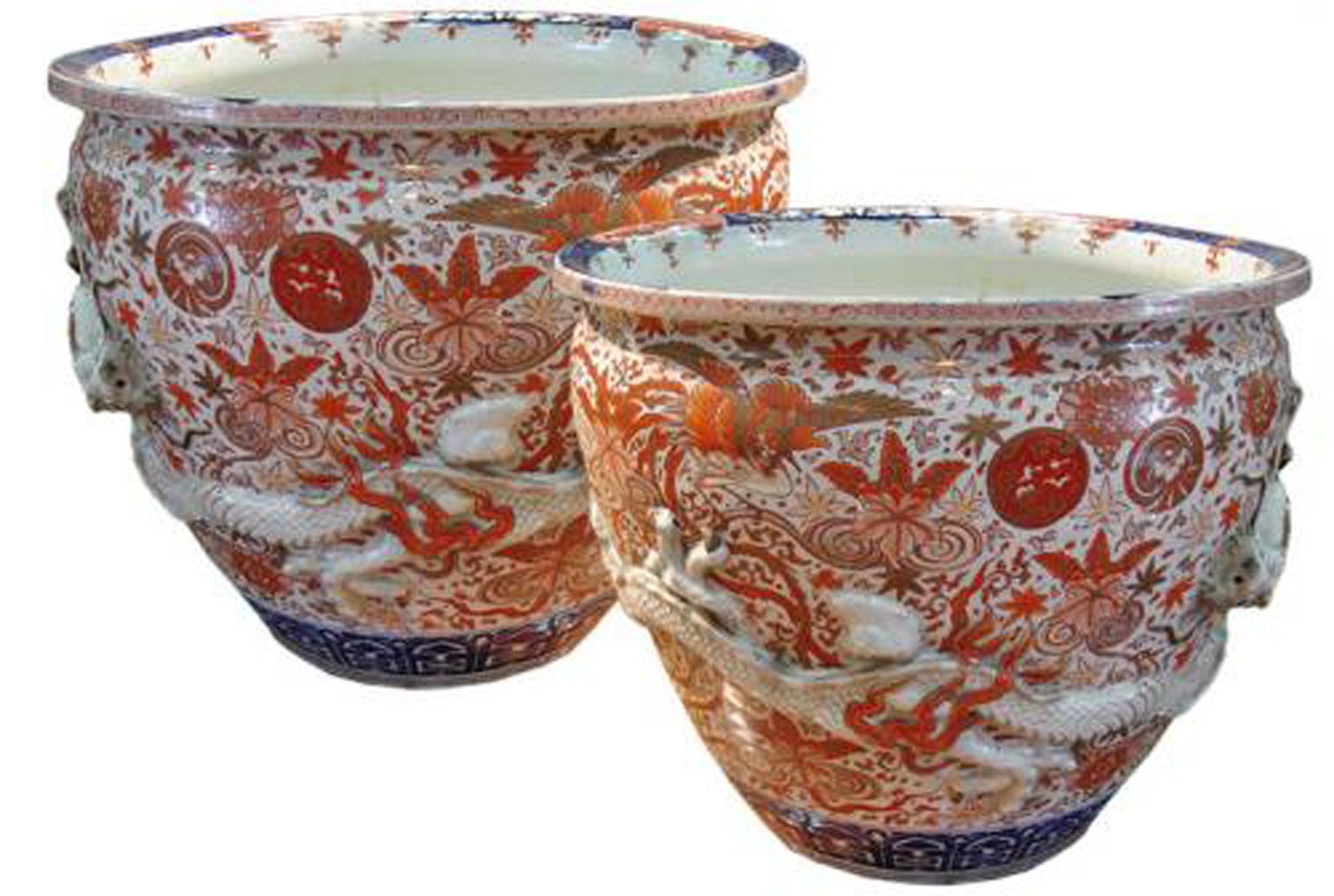 Imposing Pair of 19th Century Imari Porcelain Jardinières For Sale