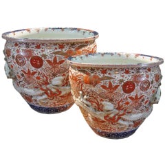 Imposing Pair of 19th Century Imari Porcelain Jardinières