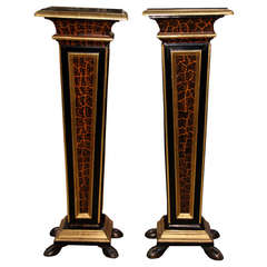 Pair of Polychrome, Ebonized and Parcel-Gilt Florentine Pedestals