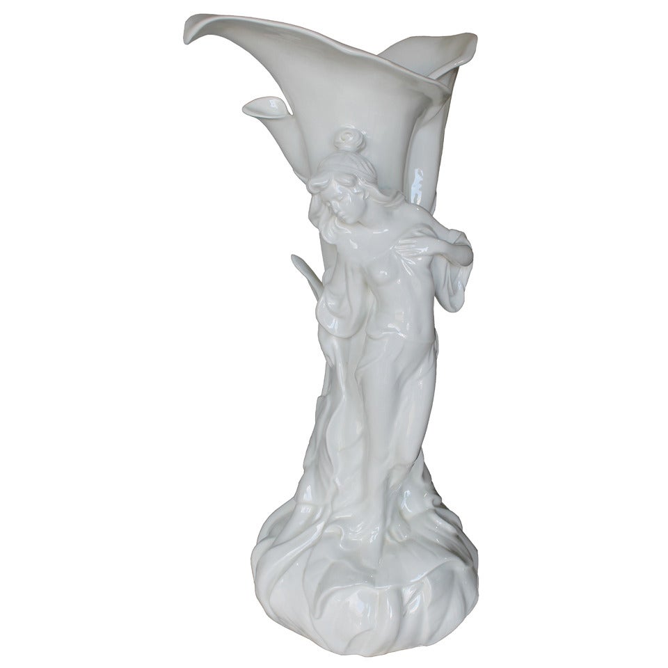 Early 20th Century French Art Nouveau White Porcelain Vase For Sale