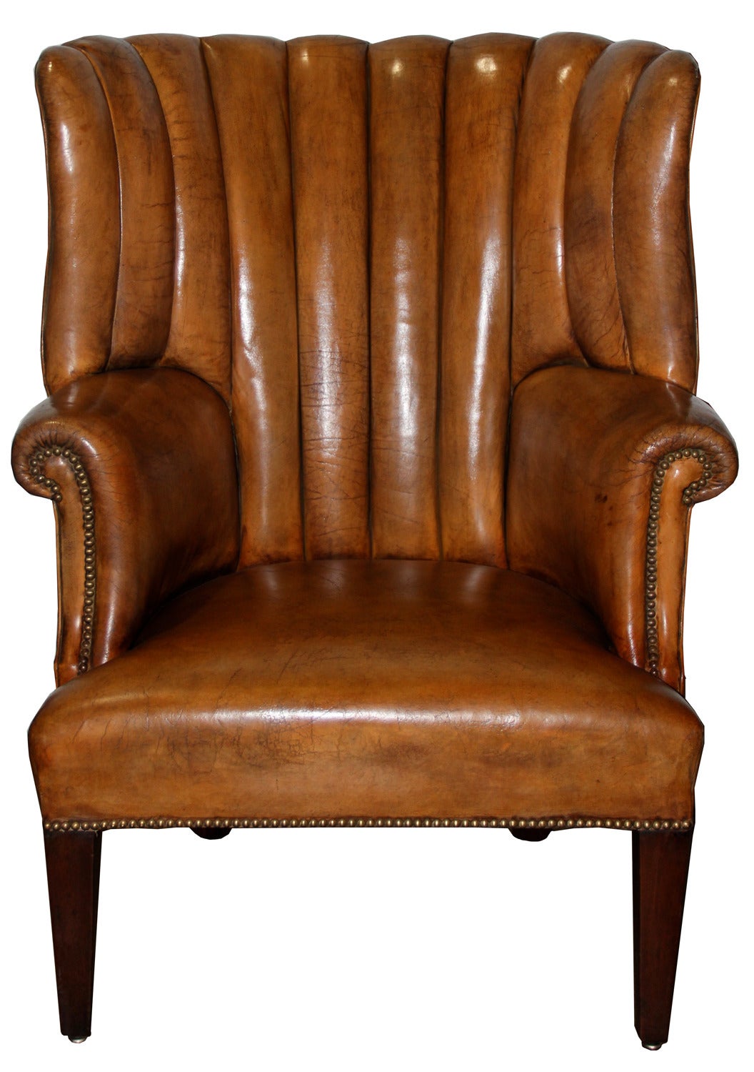Impressive 19th Century English Leather Library Chair For Sale