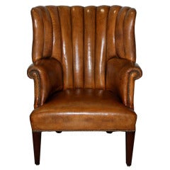 Impressive 19th Century English Leather Library Chair