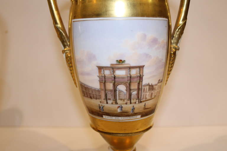 Pair of Unusual 19th Century French Grand Tour Porcelain de Paris Gold Urns
