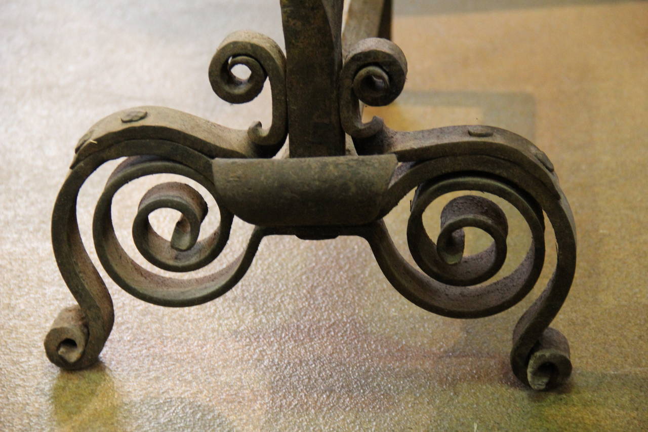 Pair of 18th Century French Chateau Hand-Wrought Andirons