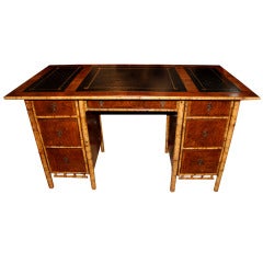 Antique Exotic 19th Century English Import Bamboo and Walnut Pedestal Desk