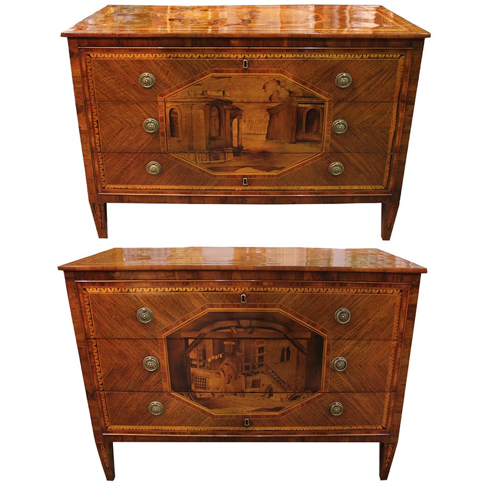 Extraordinary and Rare Pair of 18th Century Milanese Commodes For Sale