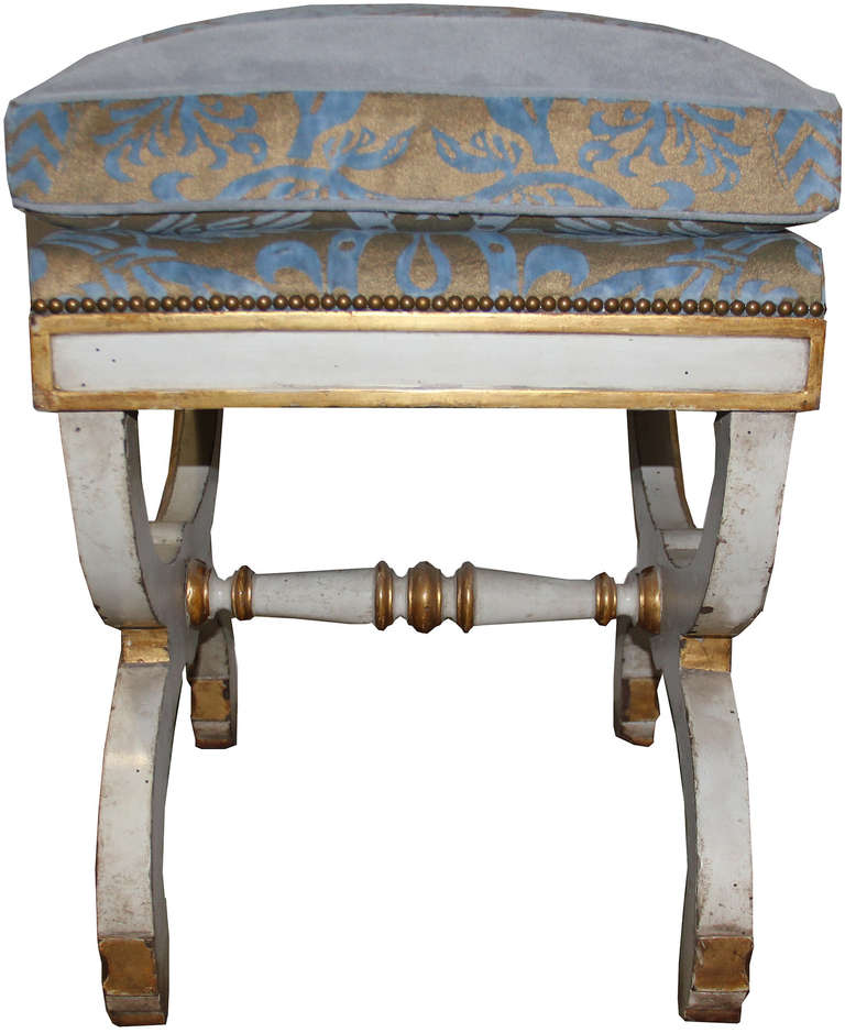 Pair of 19th Century Italian Polychrome and Parcel-Gilt Curule Benches