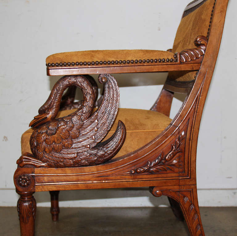 Unusual 19th Century Italian Empire Walnut Armchair For Sale 2