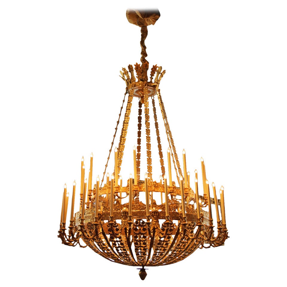 Palatial 19th Century French Empire Bronze Doré Forty-Six-Light Chandelier For Sale