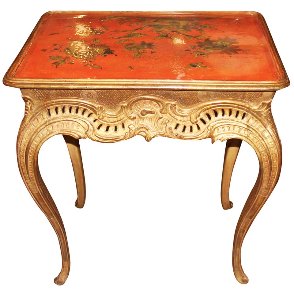 A Rare 18th century English Palladian Giltwood and Lacquer Tea or Side Table