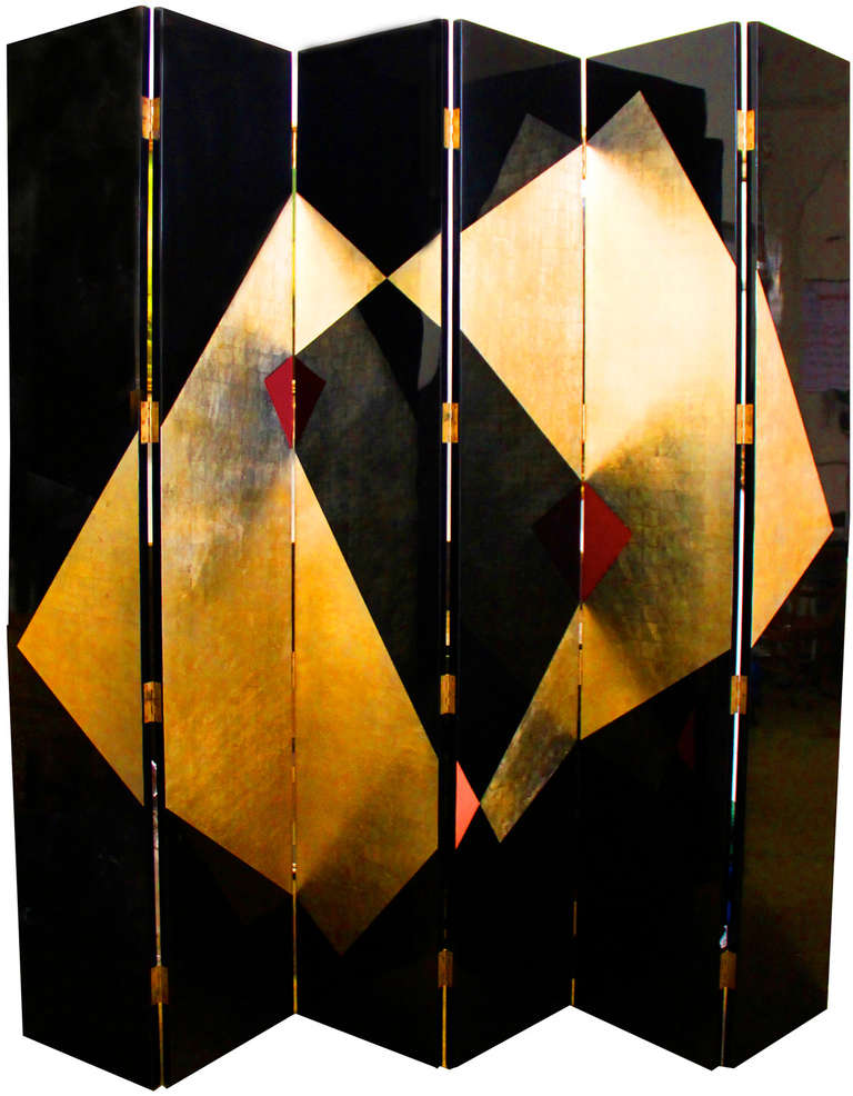 Six-Panel Large Art Deco Lacquer Screen In Excellent Condition For Sale In San Francisco, CA