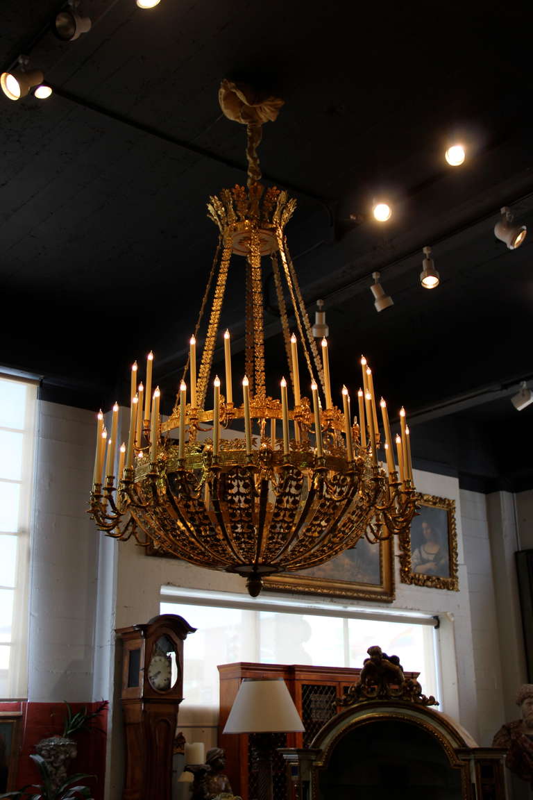 Palatial 19th Century French Empire Bronze Doré Forty-Six-Light Chandelier For Sale 6
