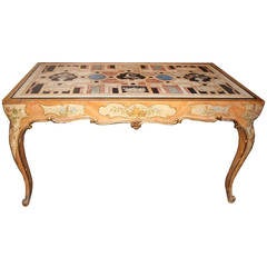 Unusual 18th Century Italian Scagliola, Parcel Gilt and Polychrome Table