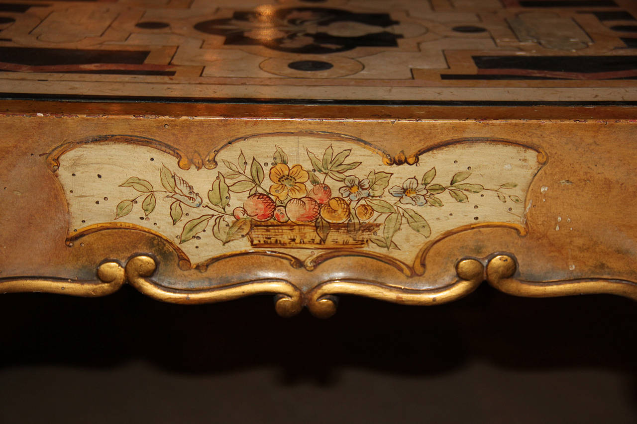 18th Century and Earlier Unusual 18th Century Italian Scagliola, Parcel Gilt and Polychrome Table