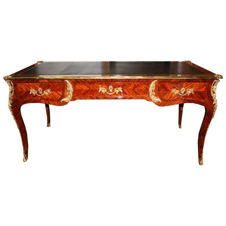 Sophisticated 18th Century French Louis XV Kingwood and Ormolu Bureau Plat Desk For Sale