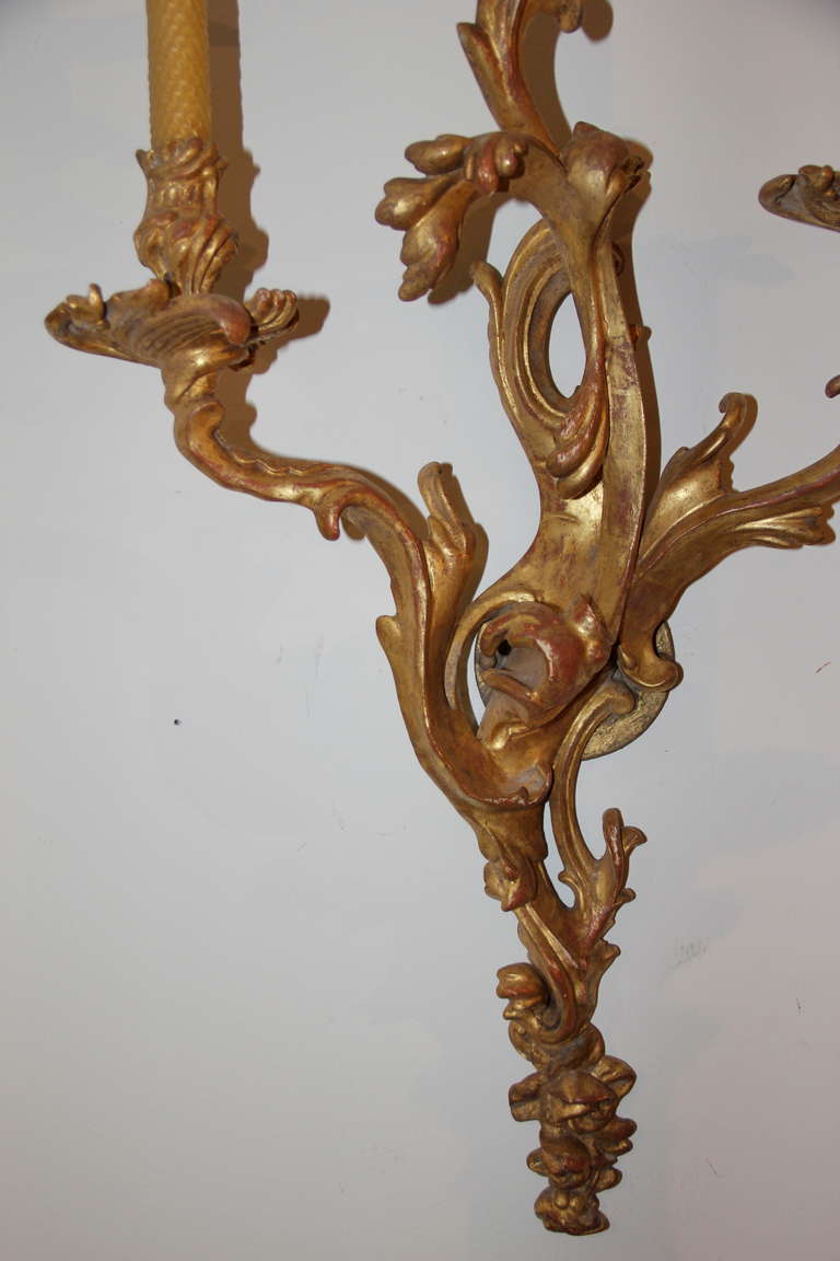 Set of Six 19th Century Italian Giltwood Sconces For Sale 2