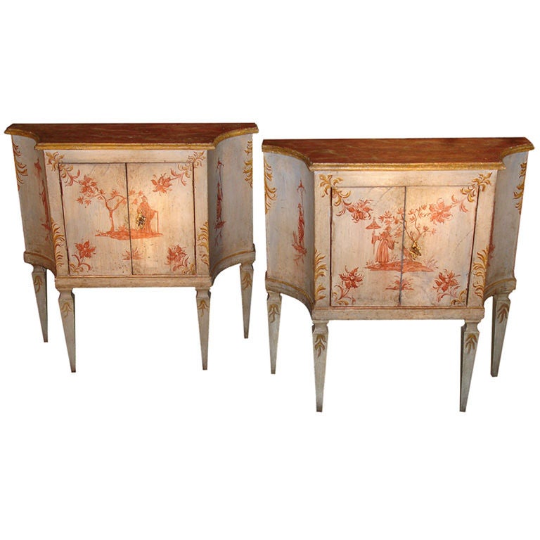 Pair of 18th c. Italian Neoclassical Chinoiserie Bedside Tables