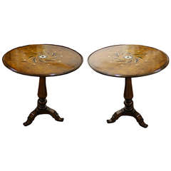 A Pair of Unique 18th Century Tuscan Walnut Marquetry Side Tables