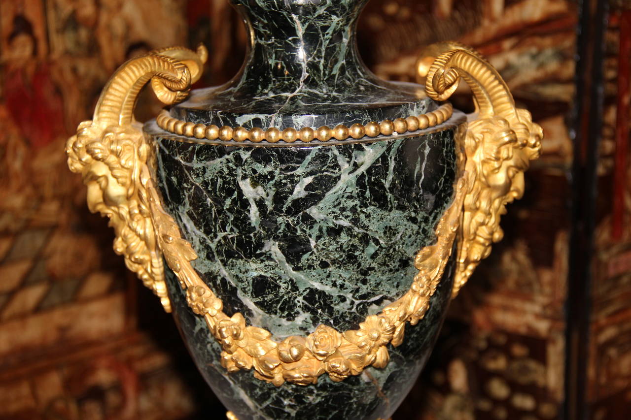 Pair of 19th Century French Issori Verdi Marble Urns For Sale 5